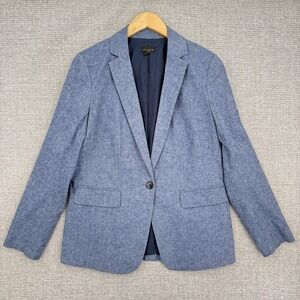 Ann Taylor‎ Factory Blazer Womens 10 Blue Linen Cotton Blend Single Button Lined